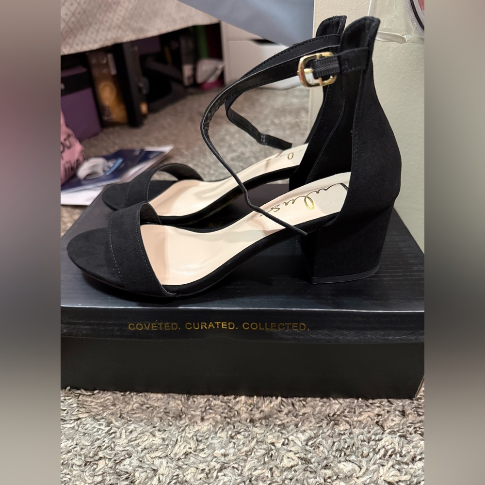 Lulu's Black Suede Ankle Strap Block Heels